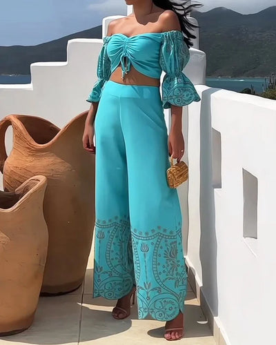 Azure Breeze - Conjunto estilo Off-Shoulder