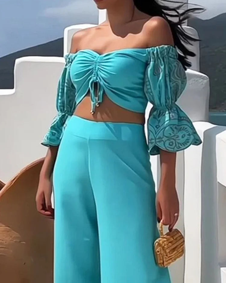 Azure Breeze - Conjunto estilo Off-Shoulder